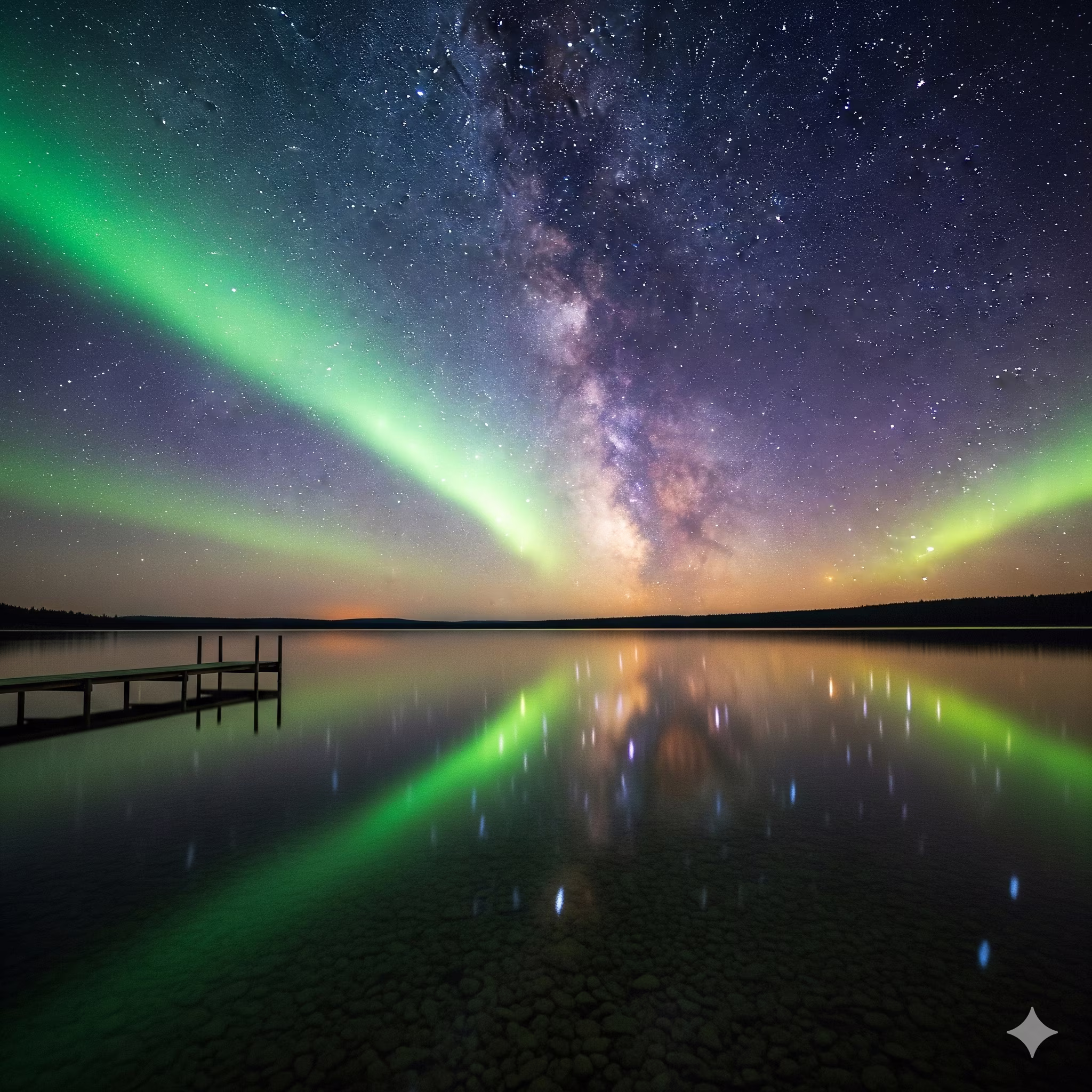 lakeside under northern lights with magical atmosphere